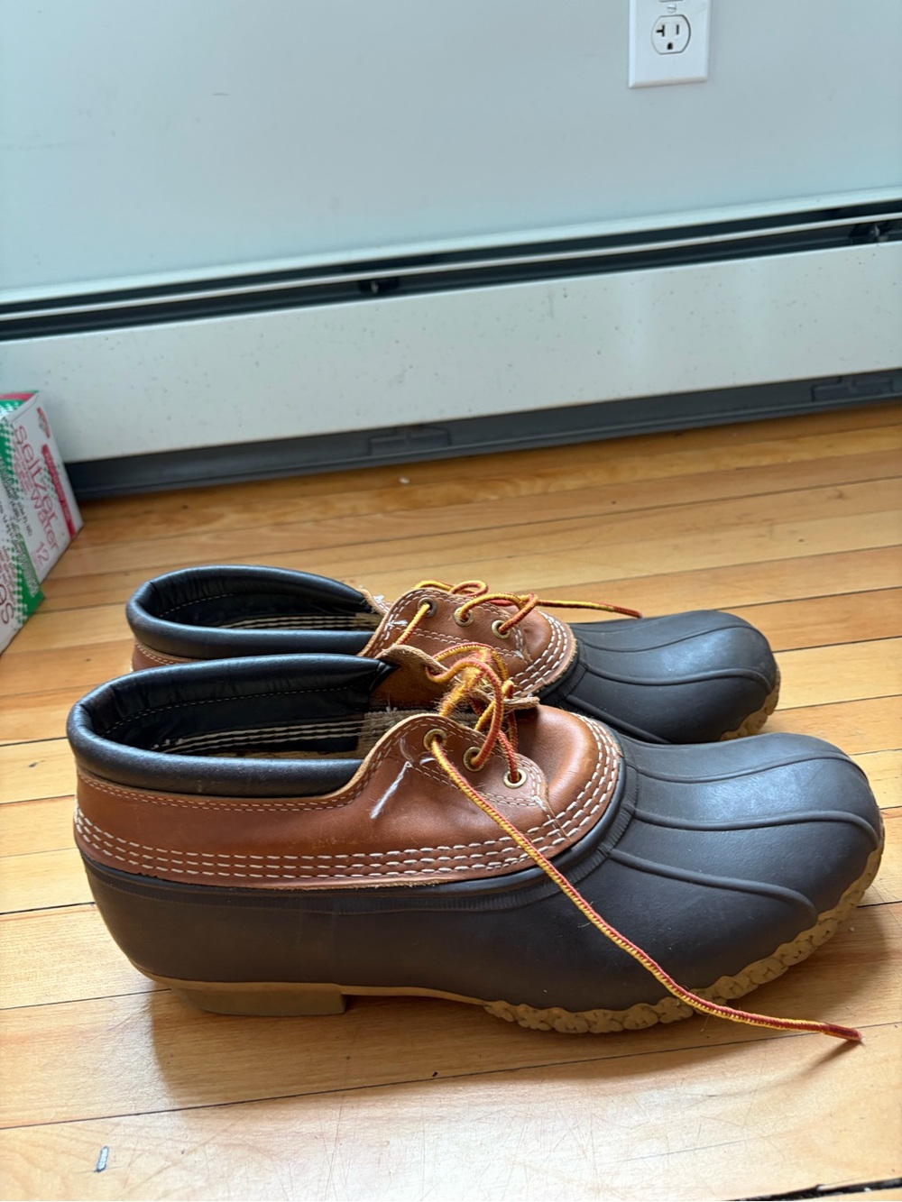 L.L. Bean Men's Black and Brown Leather-Collar Duck Boots